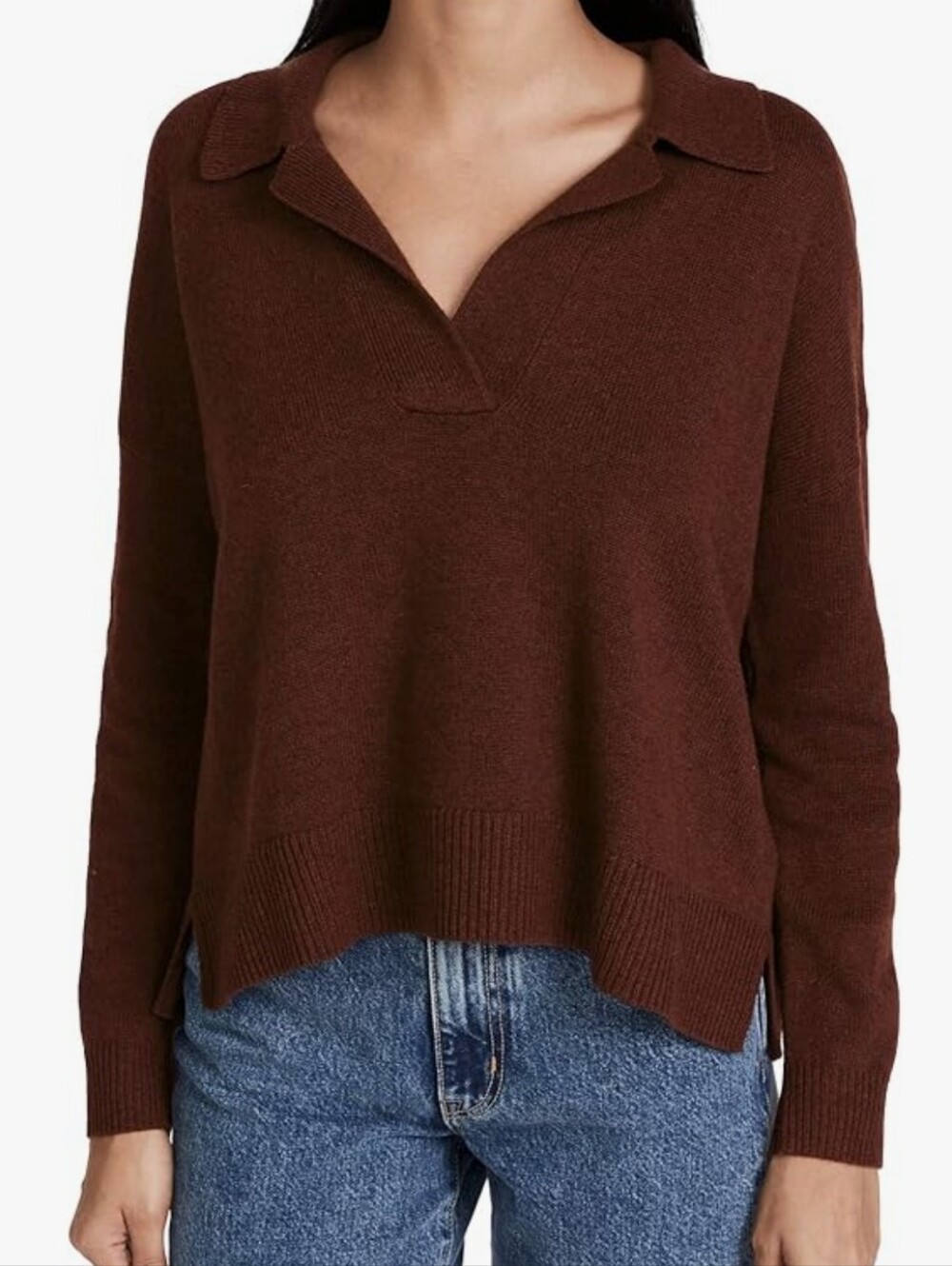 NWOT Madewell Davie Polo Sweater Crop Brown Collared Merino Wool Casual - Picture 2 of 8